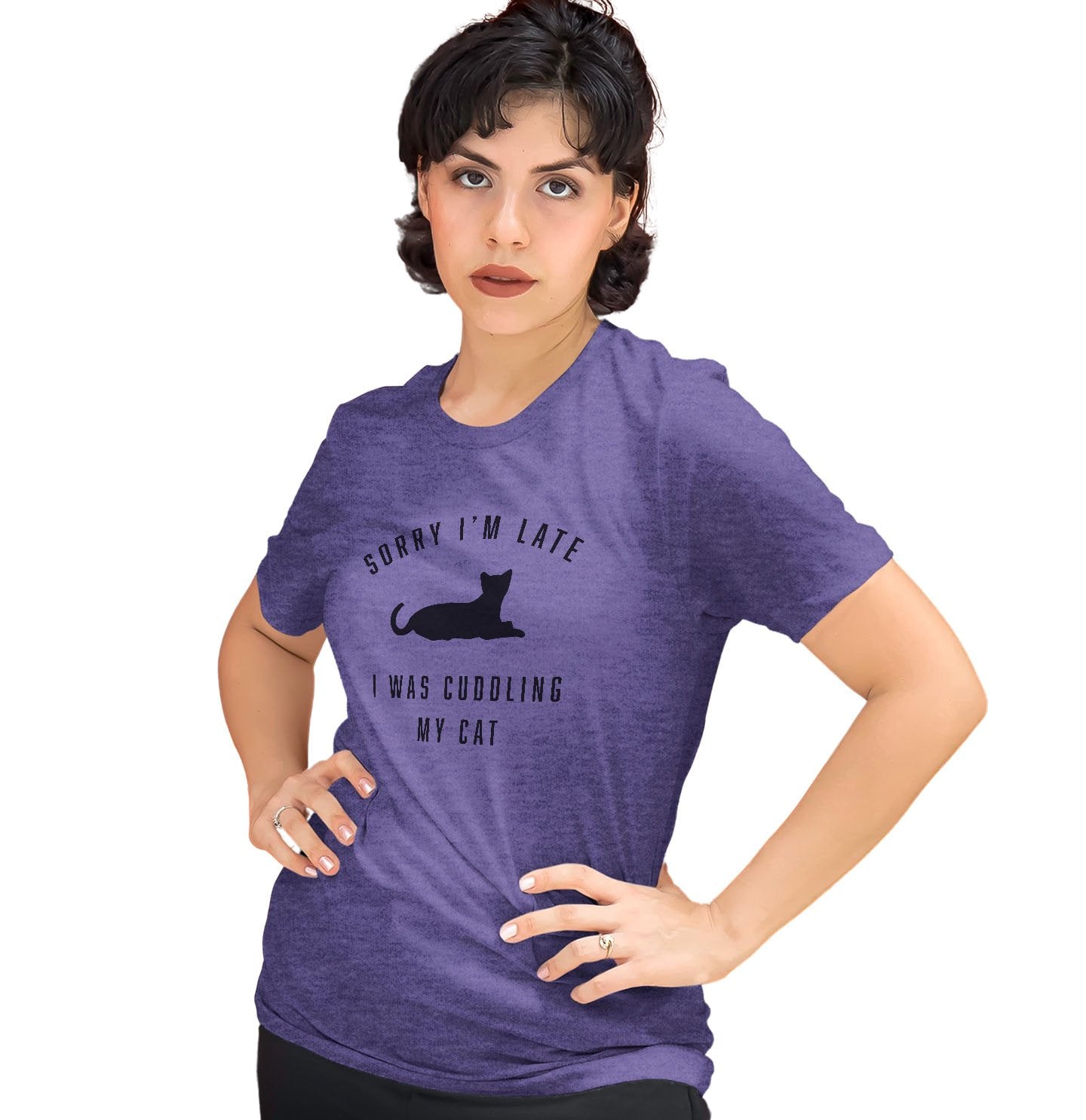 Animal Pride - Sorry I'm Late Cat Cuddling Silhouette - Women's Tri-Blend T-Shirt