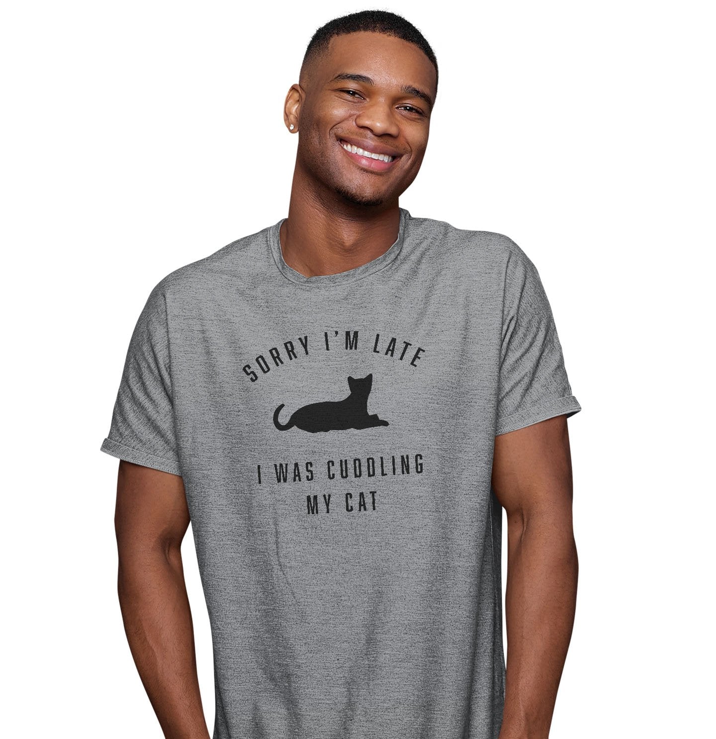 Sorry I'm Late Cat Cuddling Silhouette - Adult Unisex T-Shirt