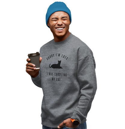 Animal Pride - Sorry I'm Late Cat Cuddling Silhouette - Adult Unisex Crewneck Sweatshirt