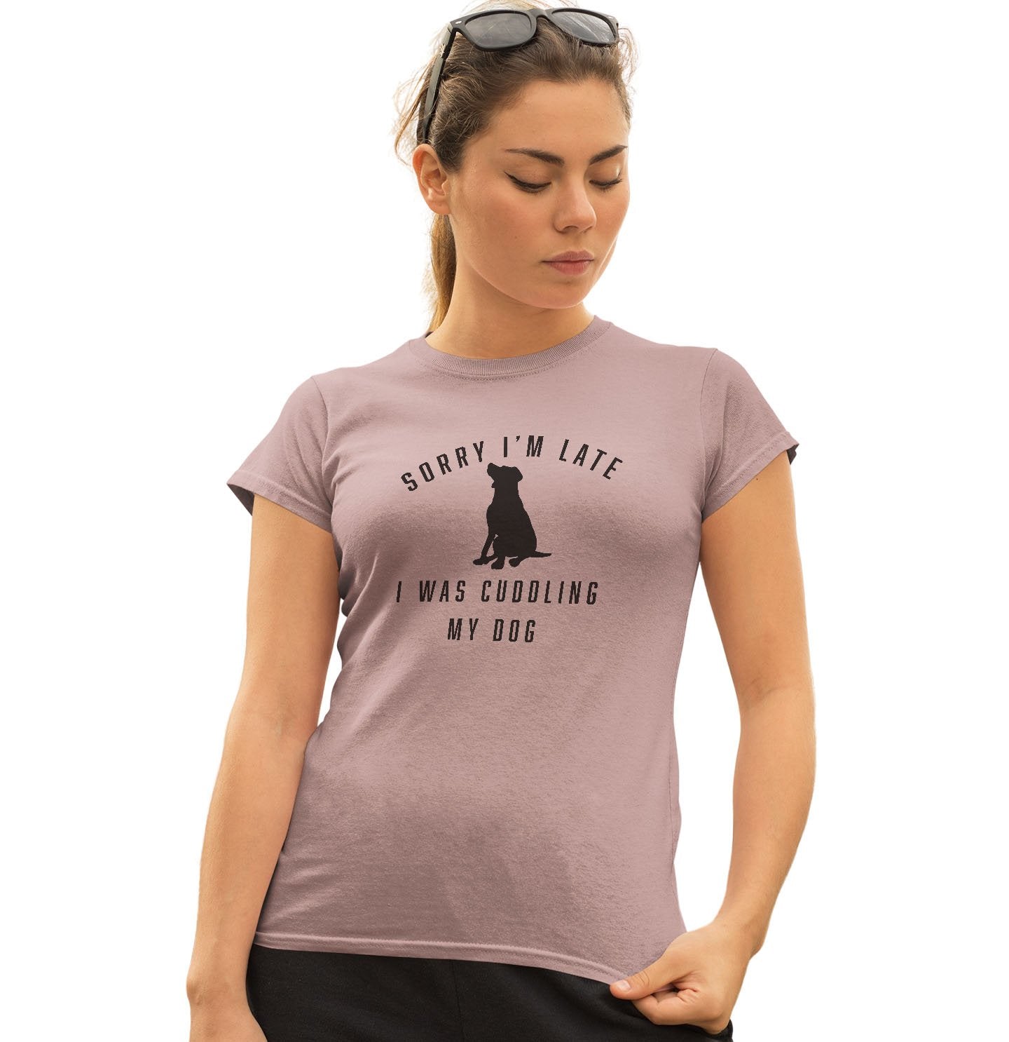 Sorry I'm Late Dog Cuddling Labrador Silhouette - Women's Fitted T-Shirt