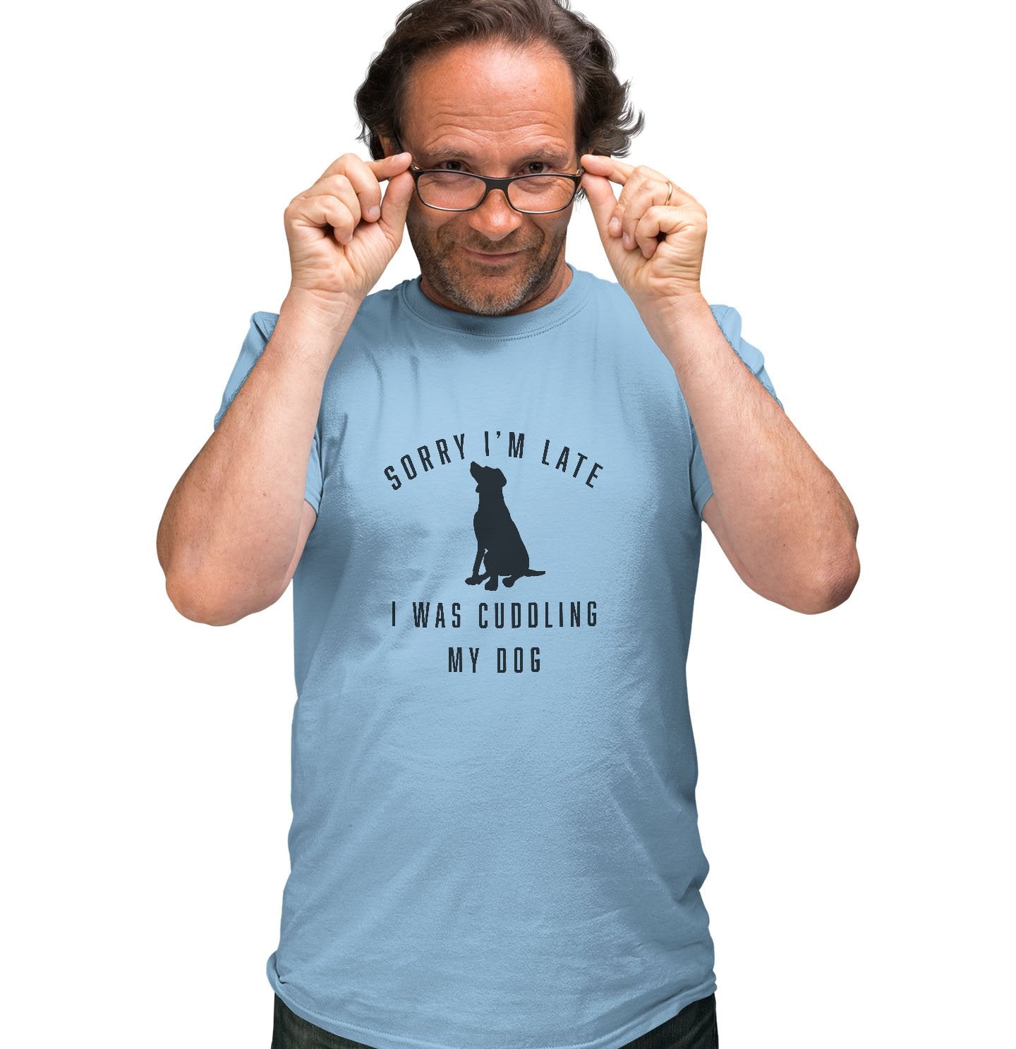 Animal Pride - Sorry I'm Late Dog Cuddling Labrador Silhouette - Adult Unisex T-Shirt