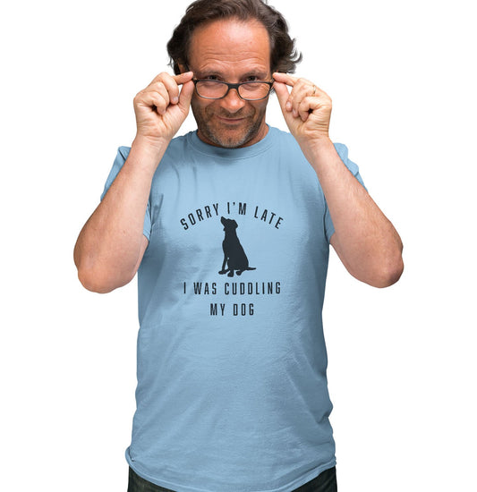 Animal Pride - Sorry I'm Late Dog Cuddling Labrador Silhouette - Adult Unisex T-Shirt