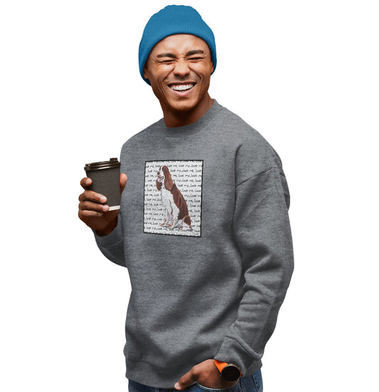 Liver and White Springer Love Text - Adult Unisex Crewneck Sweatshirt
