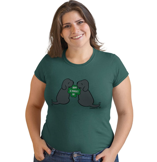  - Happy St. Patrick's Day Black Lab Puppies - Women's Fitted T-Shirt