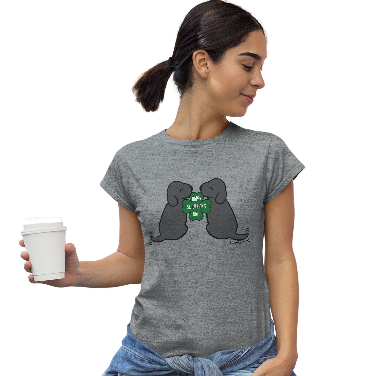 Happy St. Patrick's Day Black Lab Puppies - Women's Fitted T-Shirt