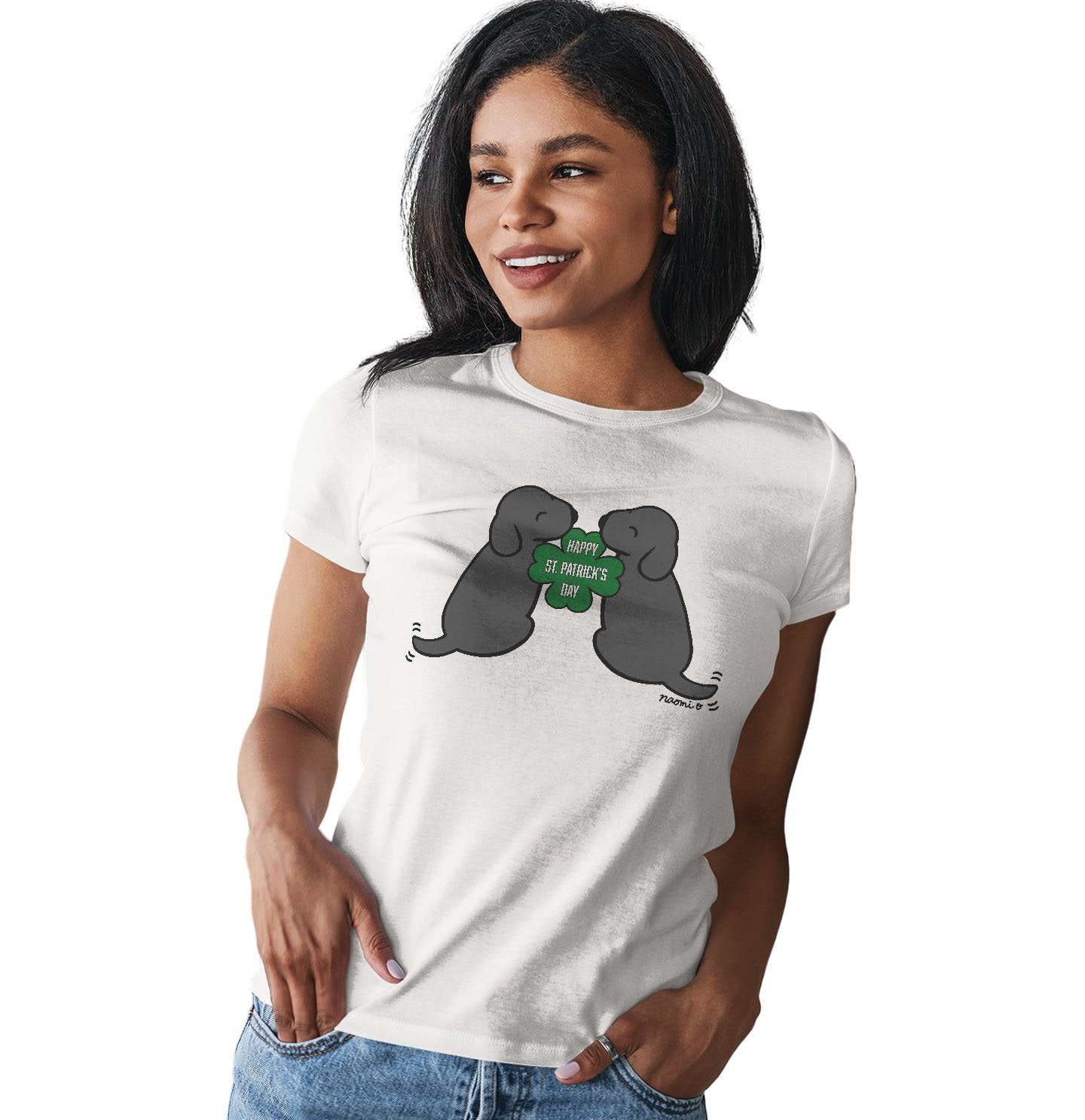 Happy St. Patrick's Day Black Lab Puppies - Women's Fitted T-Shirt