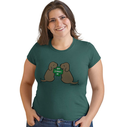 Animal Pride - Happy St. Patrick's Day Chocolate Lab Puppies - Women's Fitted T-Shirt