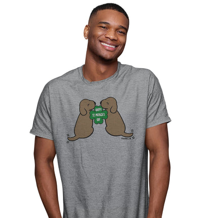 Happy St. Patrick's Day Chocolate Lab Puppies - Adult Unisex T-Shirt