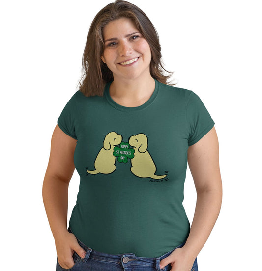 Animal Pride - Happy St. Patrick's Day Yellow Lab Puppies - Women's Fitted T-Shirt