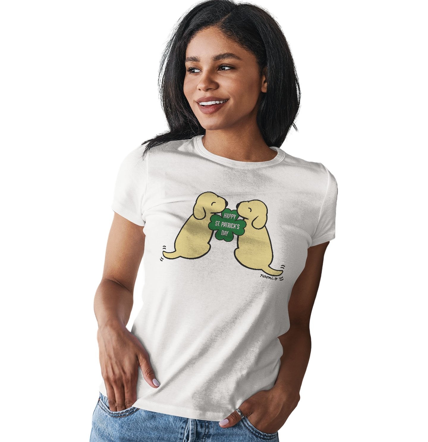 Happy St. Patrick's Day Yellow Lab Puppies - Women's Fitted T-Shirt