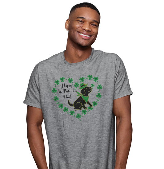 St. Patrick's Day Clover Heart Black Lab - Adult Unisex T-Shirt