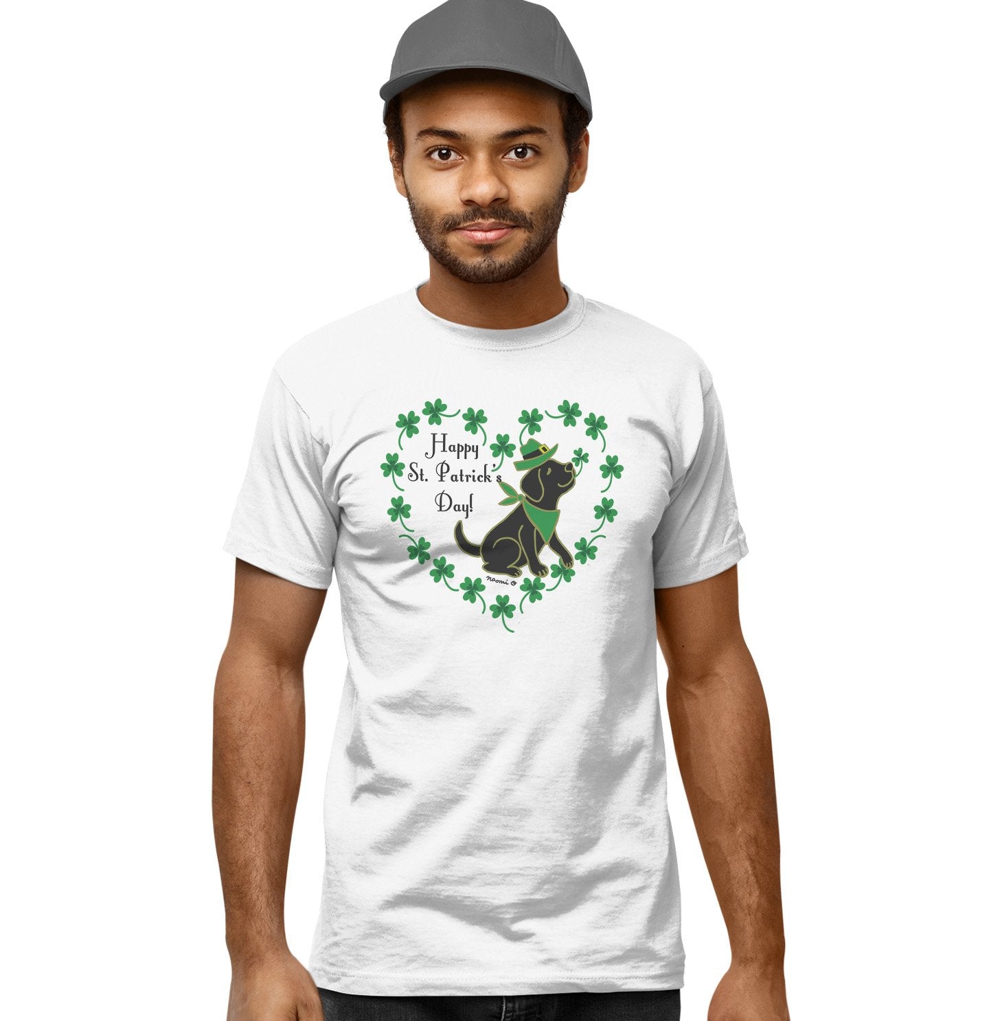 St. Patrick's Day Clover Heart Black Lab - Adult Unisex T-Shirt