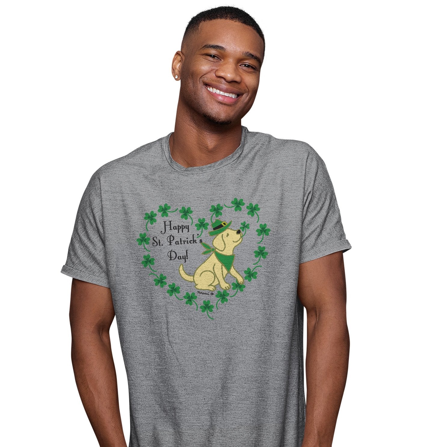 St. Patrick's Day Clover Heart Yellow Lab - Adult Unisex T-Shirt