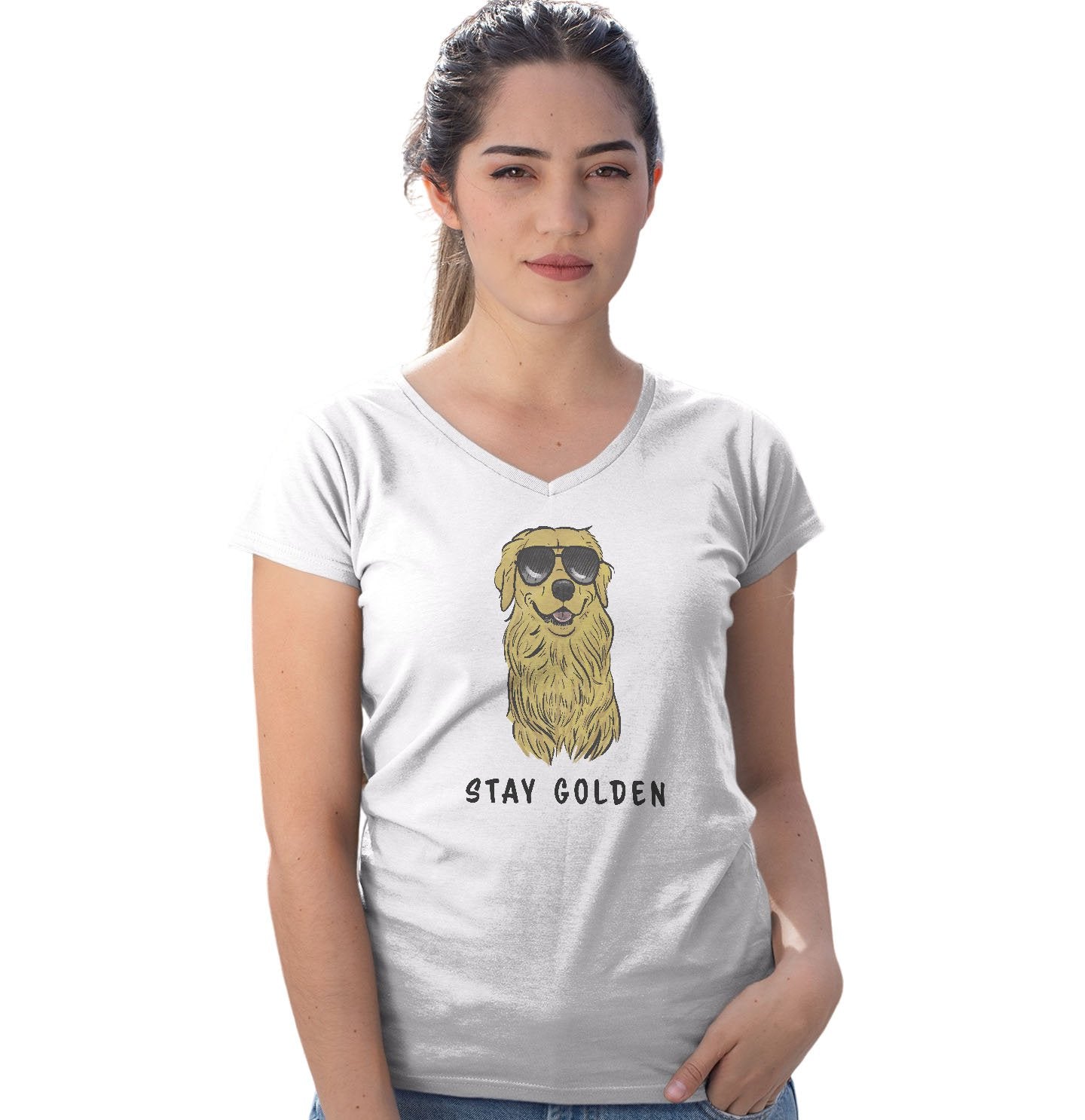 Stay Golden Retriever  - Women's V-Neck T-Shirt