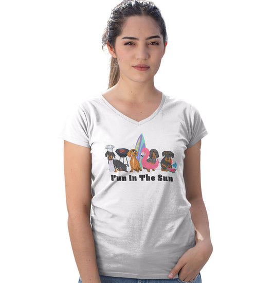 Summer Dachshunds Fun in the Sun - Women's V-Neck T-Shirt