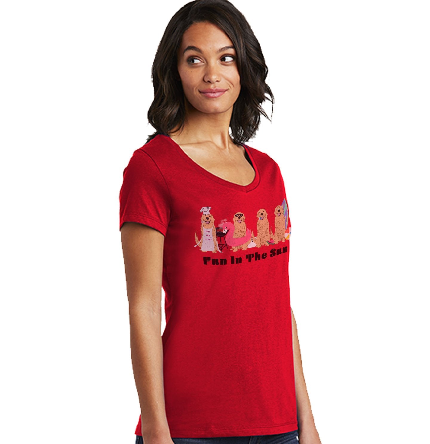 Summer Golden Line Up | Golden Retrievers - Women's V-Neck T-Shirt