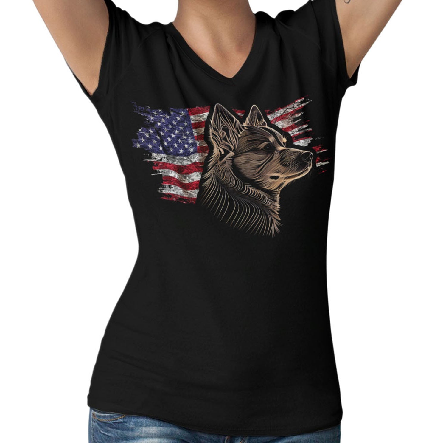 Patriotic Swedish Vallhund American Flag - Women's V-Neck T-Shirt