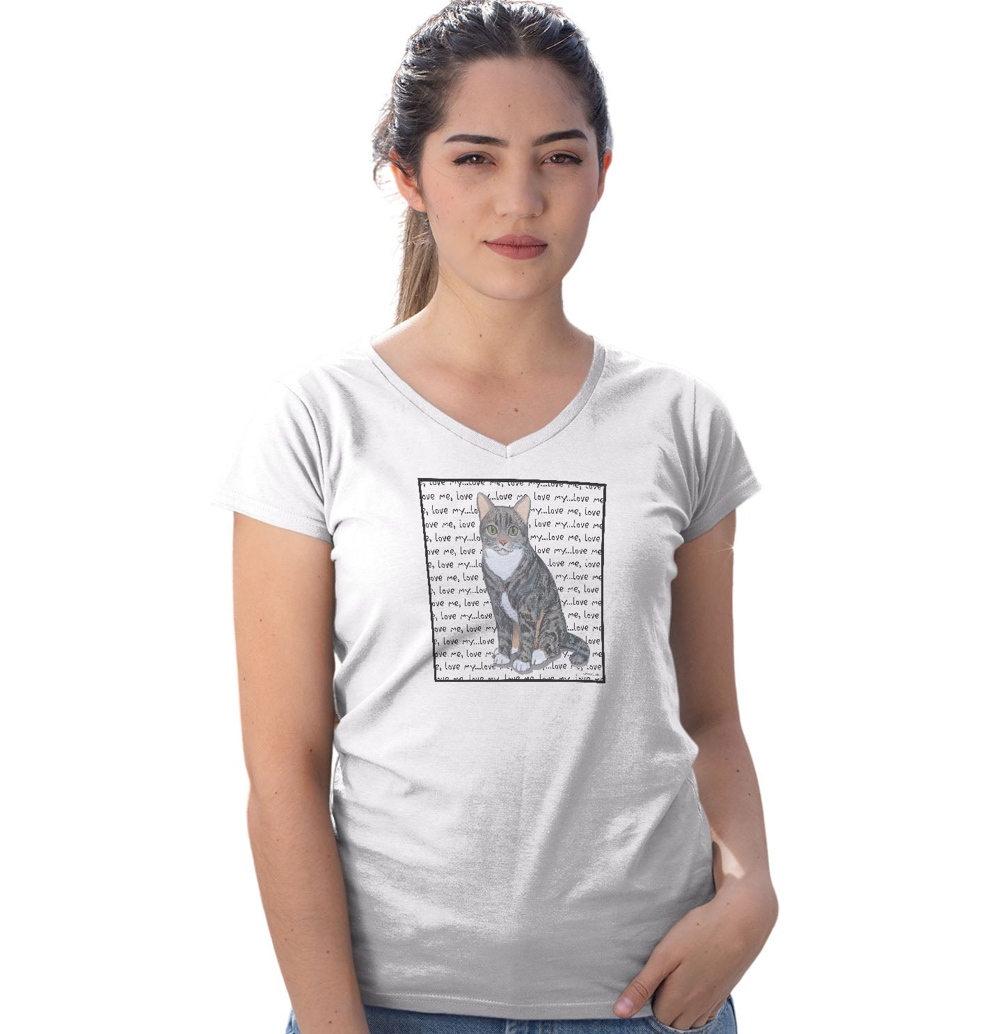 Tabby Love Text - Women's V-Neck T-Shirt