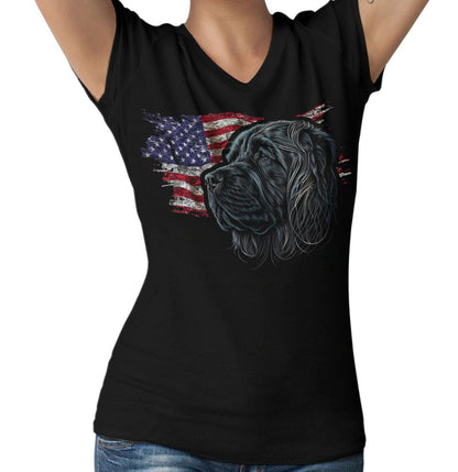 Patriotic Tibetan Mastiff American Flag - Women's V-Neck T-Shirt