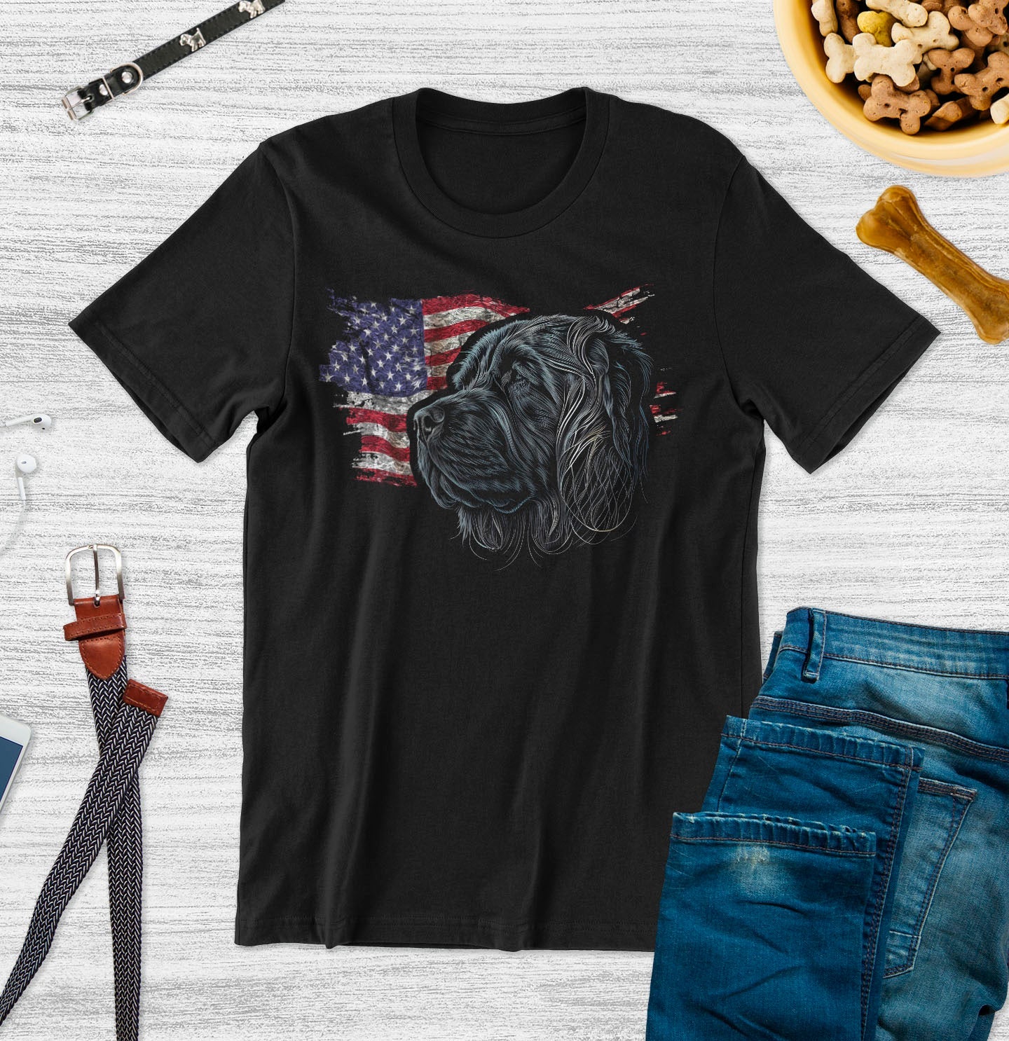 Patriotic Tibetan Mastiff American Flag - Adult Unisex T-Shirt