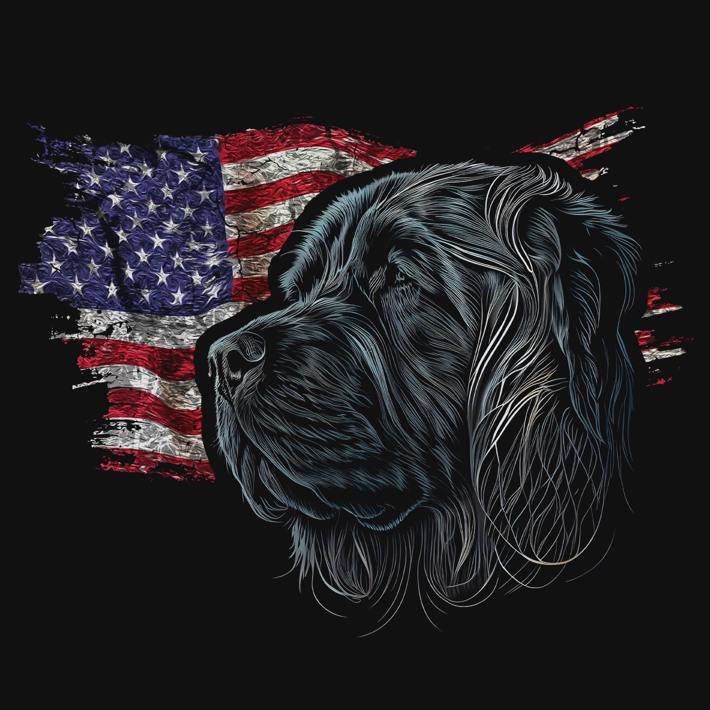 Patriotic Tibetan Mastiff American Flag - Adult Unisex T-Shirt