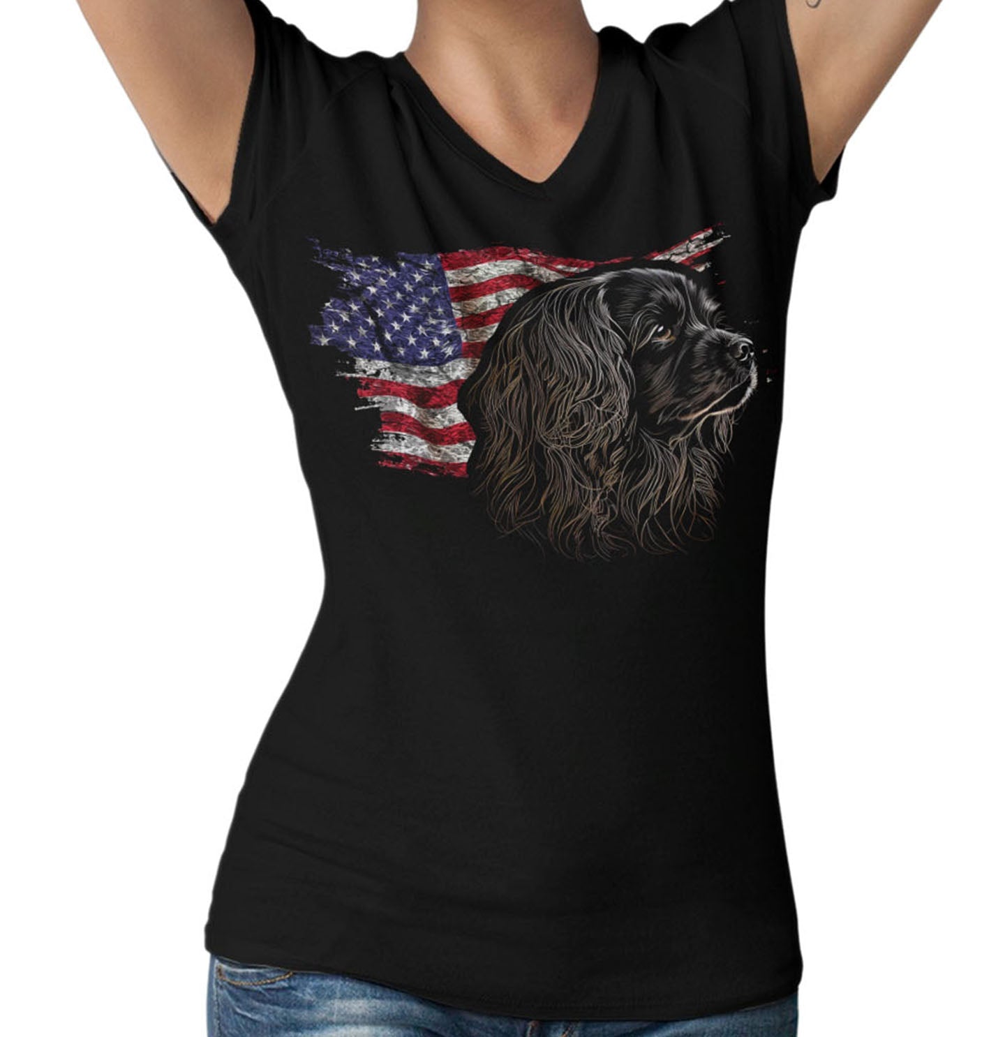 Patriotic Tibetan Spaniel American Flag - Women's V-Neck T-Shirt