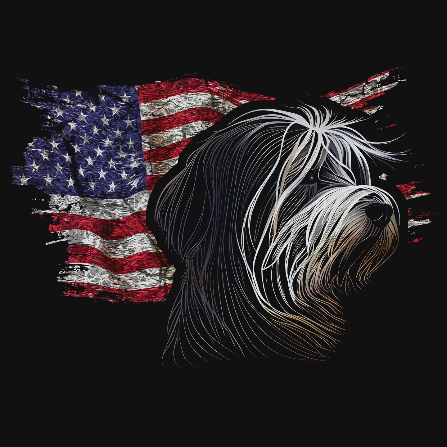 Patriotic Tibetan Terrier American Flag - Adult Unisex T-Shirt