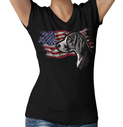 Patriotic Treeing Walker Coonhound American Flag - Women's V-Neck T-Shirt