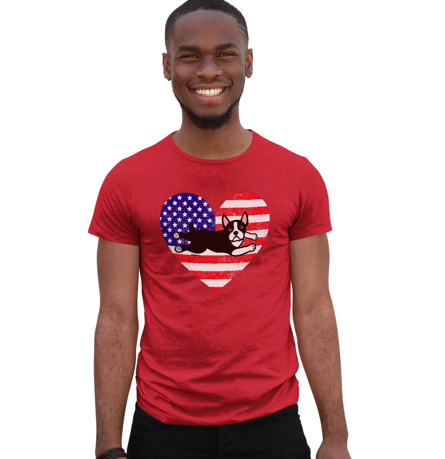USA Flag Boston Terrier Puppy - Adult Unisex T-Shirt