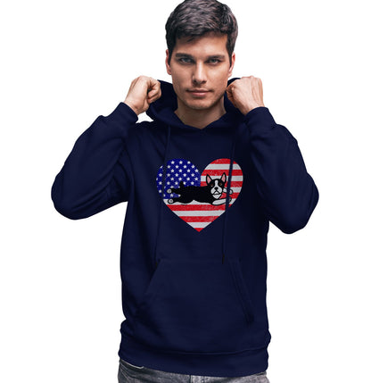 USA Flag Boston Terrier Puppy - Adult Unisex Hoodie Sweatshirt