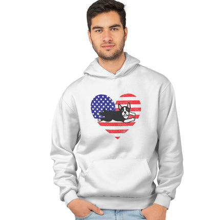 USA Flag Boston Terrier Puppy - Adult Unisex Hoodie Sweatshirt