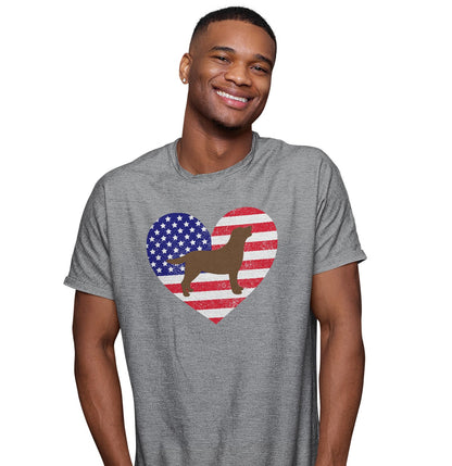 USA Flag Chocolate Lab Silhouette - Adult Unisex T-Shirt