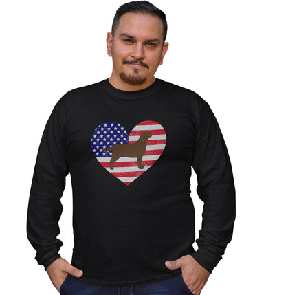 USA Flag Chocolate Lab Silhouette - Adult Unisex Long Sleeve T-Shirt