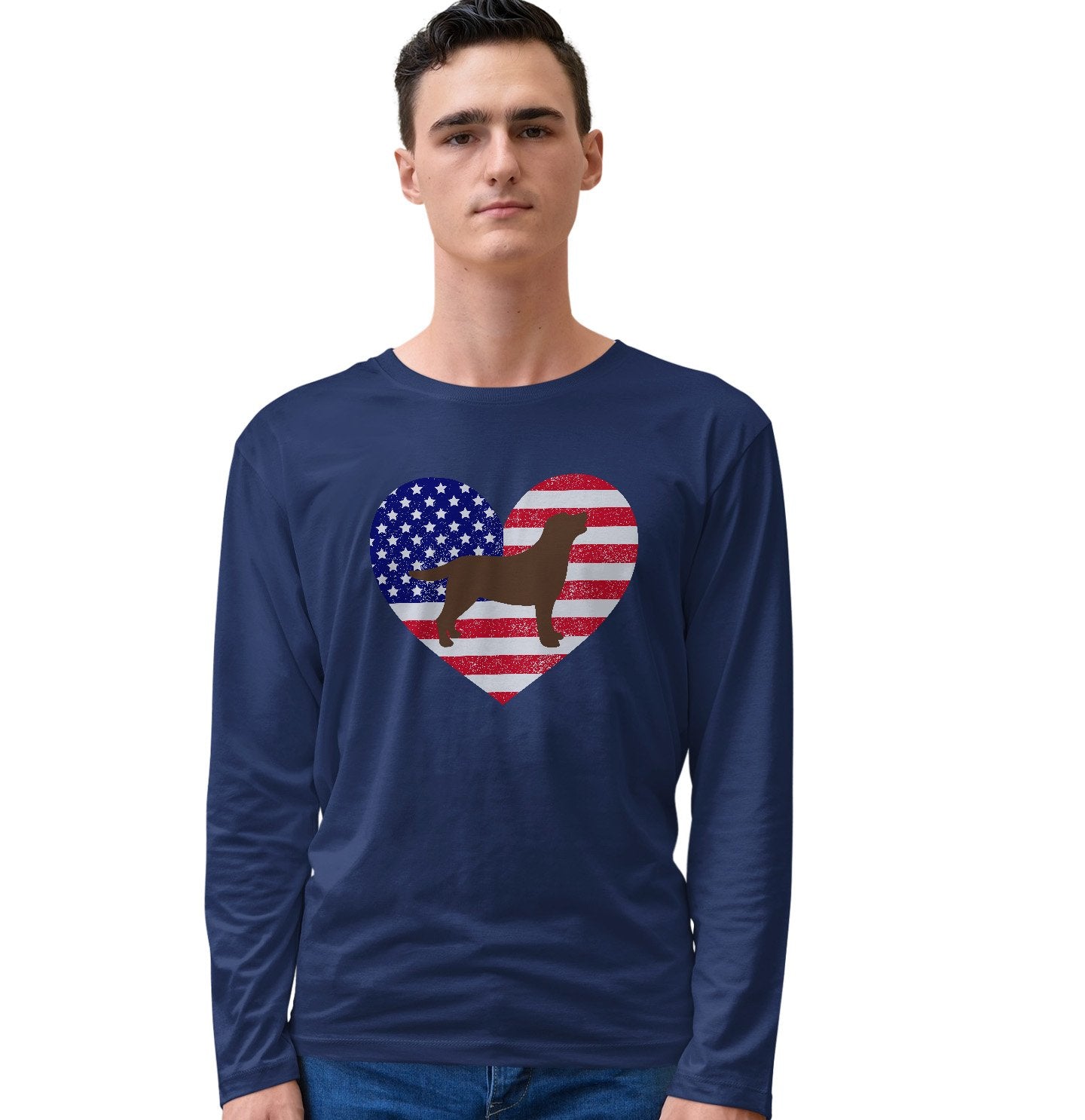 USA Flag Chocolate Lab Silhouette - Adult Unisex Long Sleeve T-Shirt