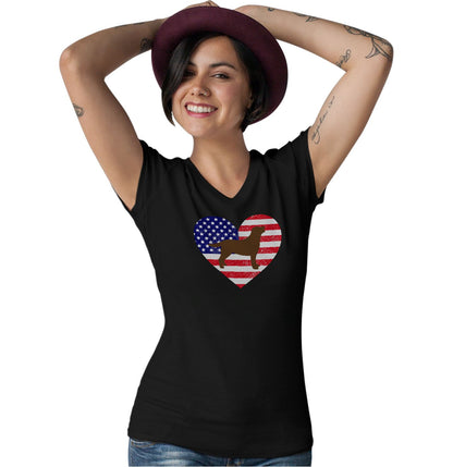 USA Flag Chocolate Lab Silhouette - Women's V-Neck T-Shirt