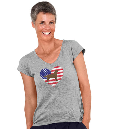 USA Flag Chocolate Lab Silhouette - Women's V-Neck T-Shirt