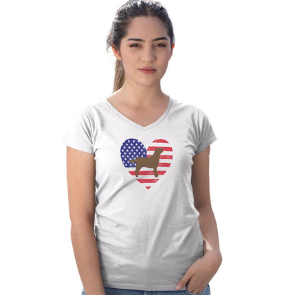 USA Flag Chocolate Lab Silhouette - Women's V-Neck T-Shirt