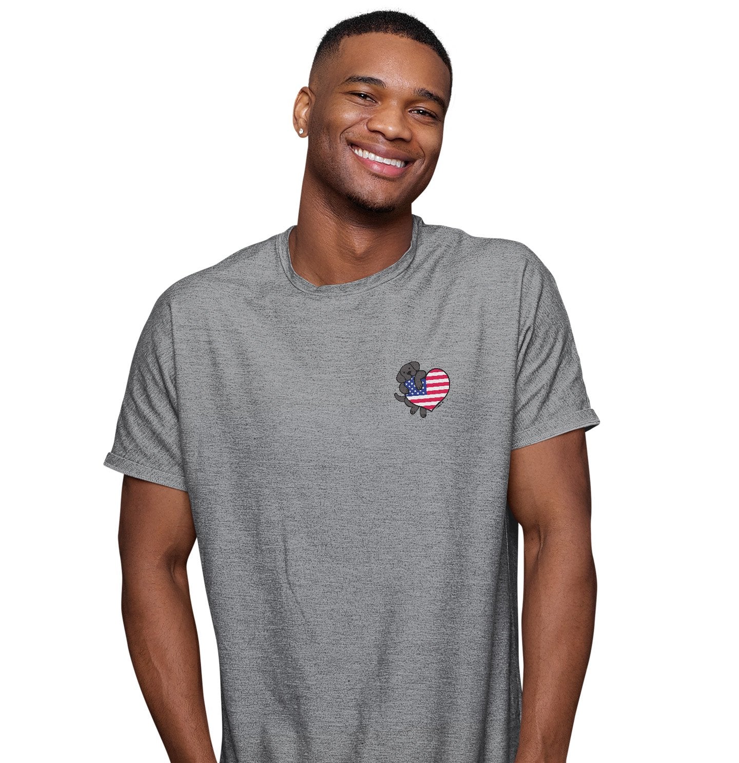 USA Flag Heart Black Lab Left Chest - Adult Unisex T-Shirt