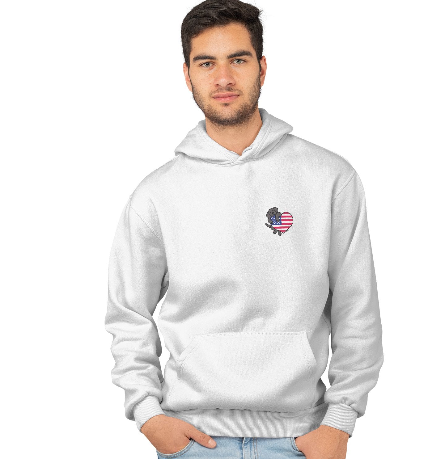 USA Flag Heart Black Lab Left Chest - Adult Unisex Hoodie Sweatshirt