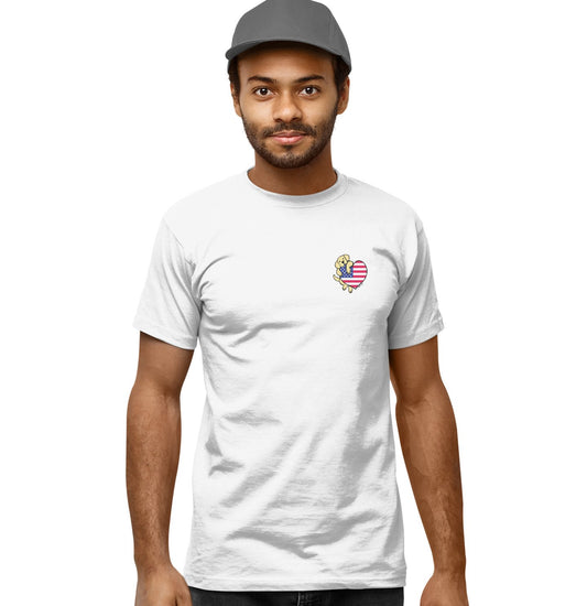 USA Flag Heart Yellow Lab Left Chest - Adult Unisex T-Shirt