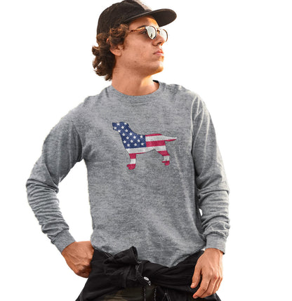 USA Flag Pattern Lab Silhouette - Adult Unisex Long Sleeve T-Shirt