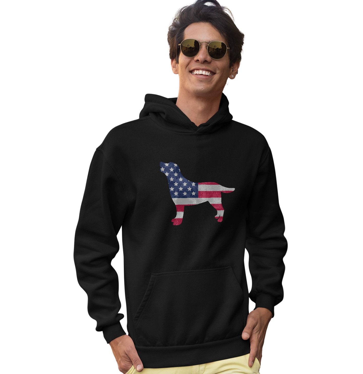 USA Flag Pattern Lab Silhouette - Adult Unisex Hoodie Sweatshirt