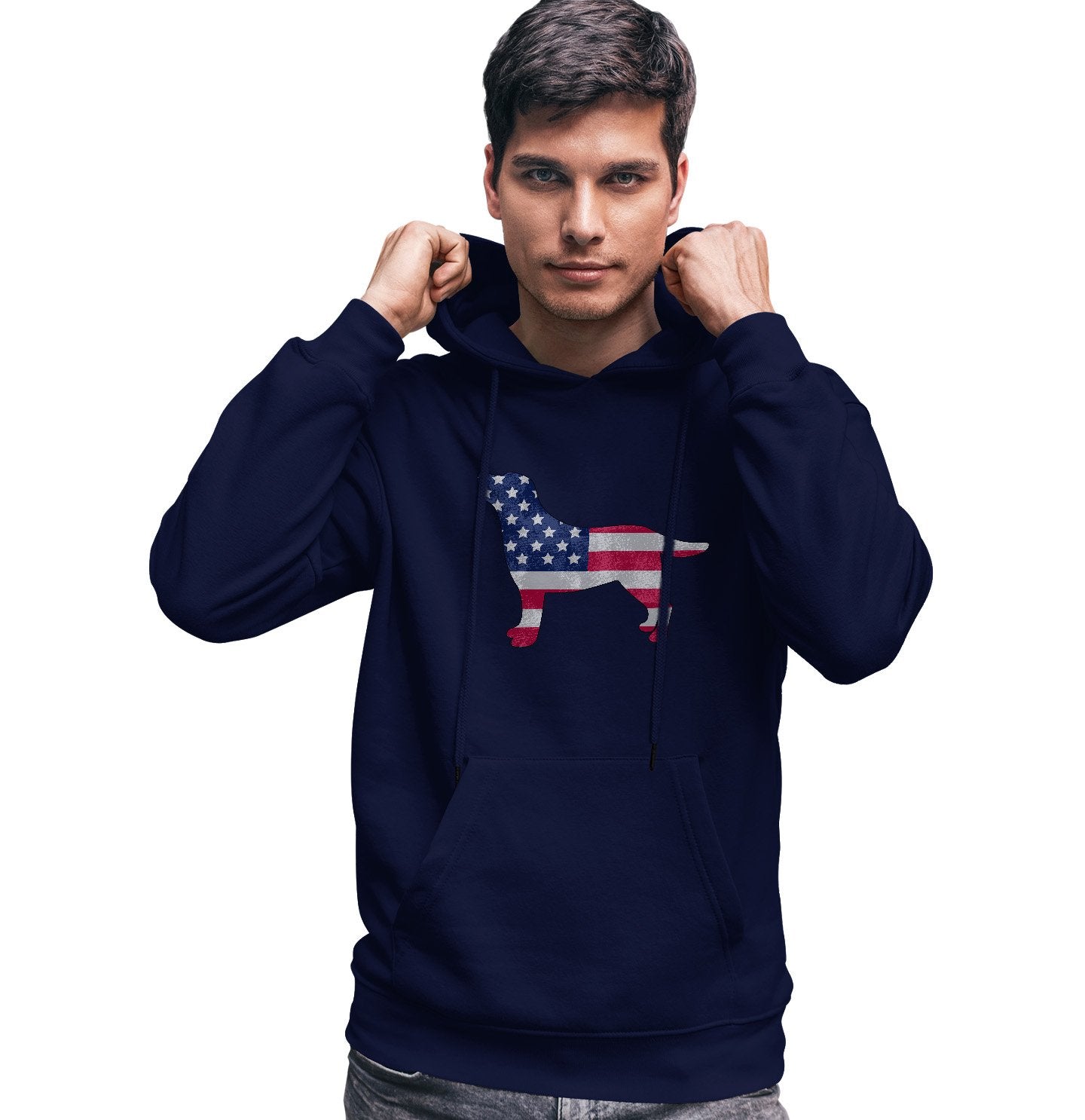 USA Flag Pattern Lab Silhouette - Adult Unisex Hoodie Sweatshirt