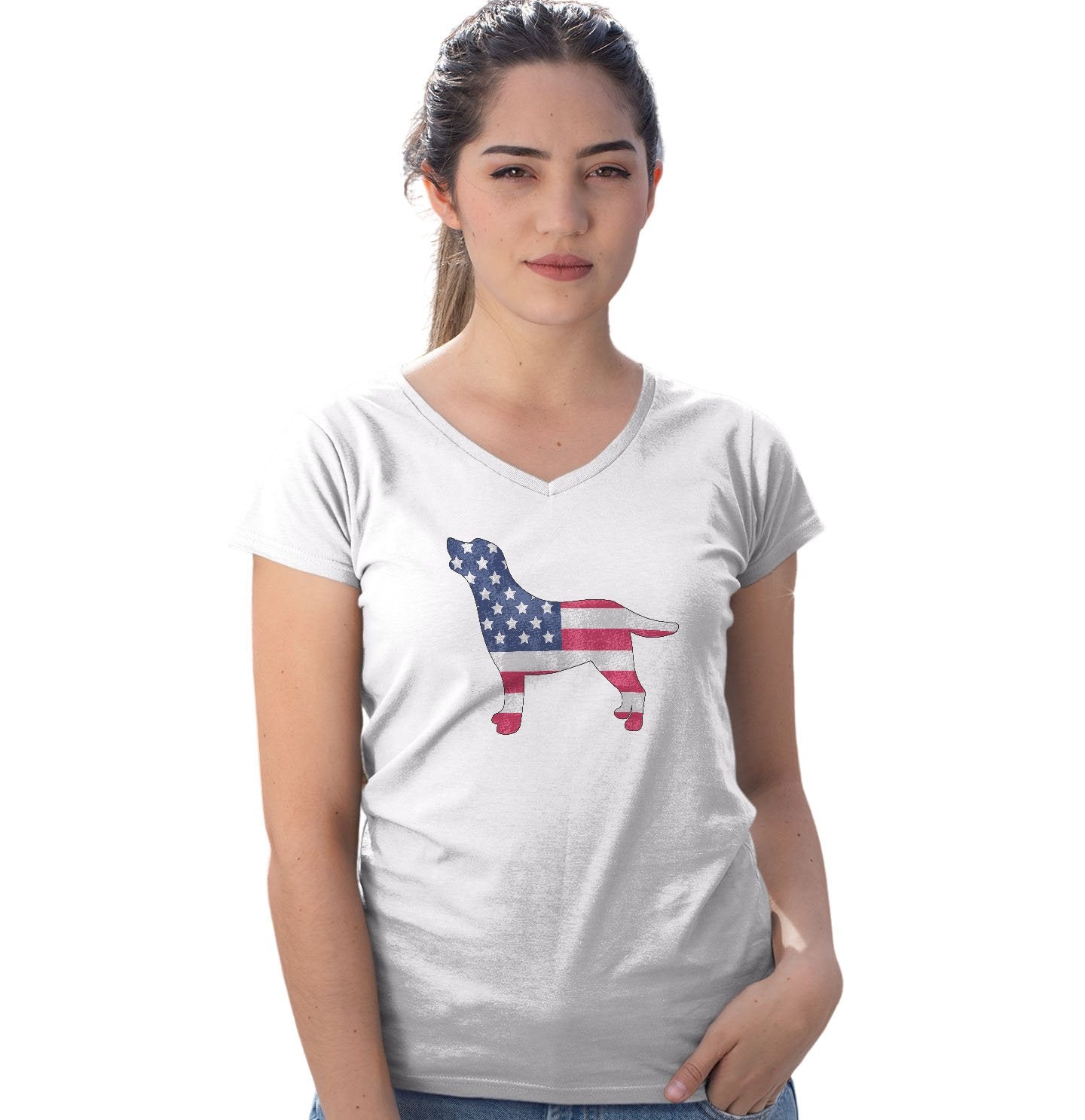 USA Flag Lab Silhouette - Women's V-Neck T-Shirt