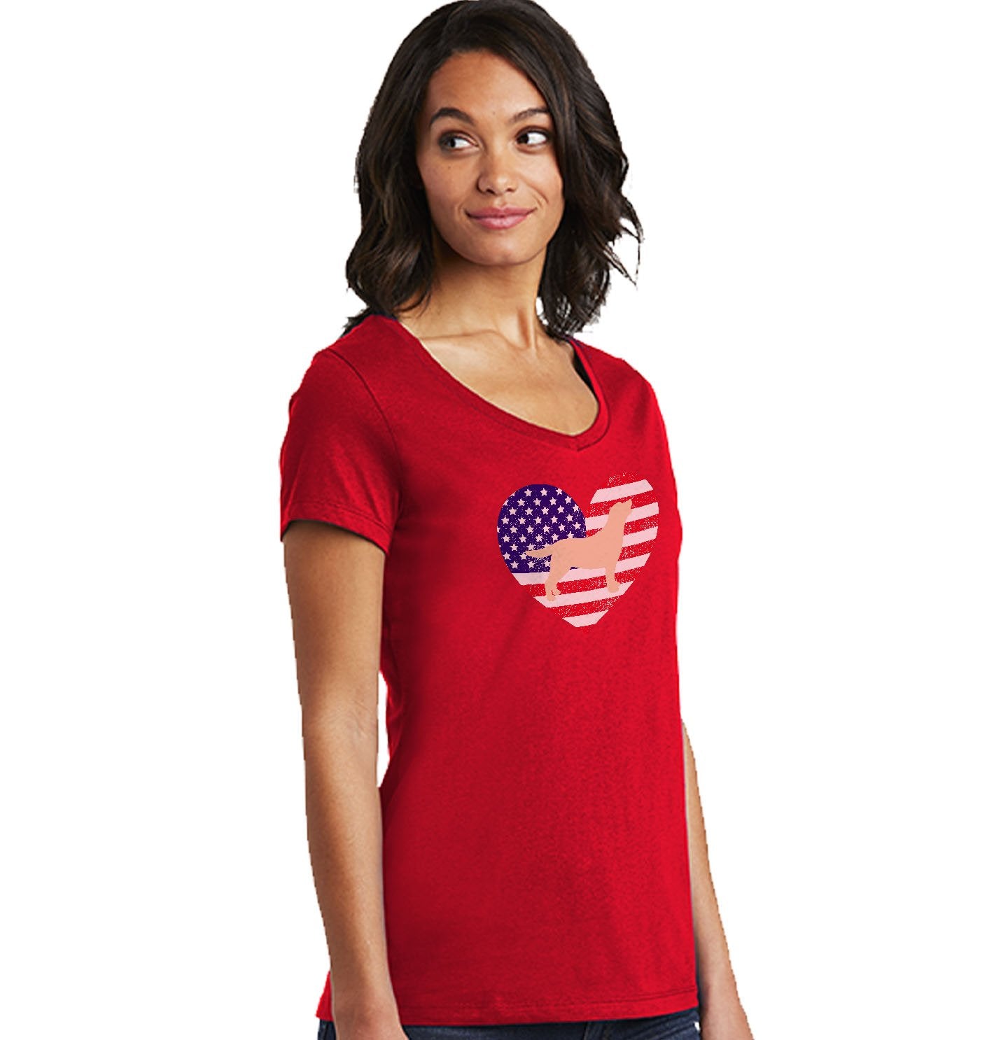 USA Flag Yellow Lab Silhouette - Women's V-Neck T-Shirt