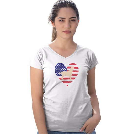 USA Flag Yellow Lab Silhouette - Women's V-Neck T-Shirt