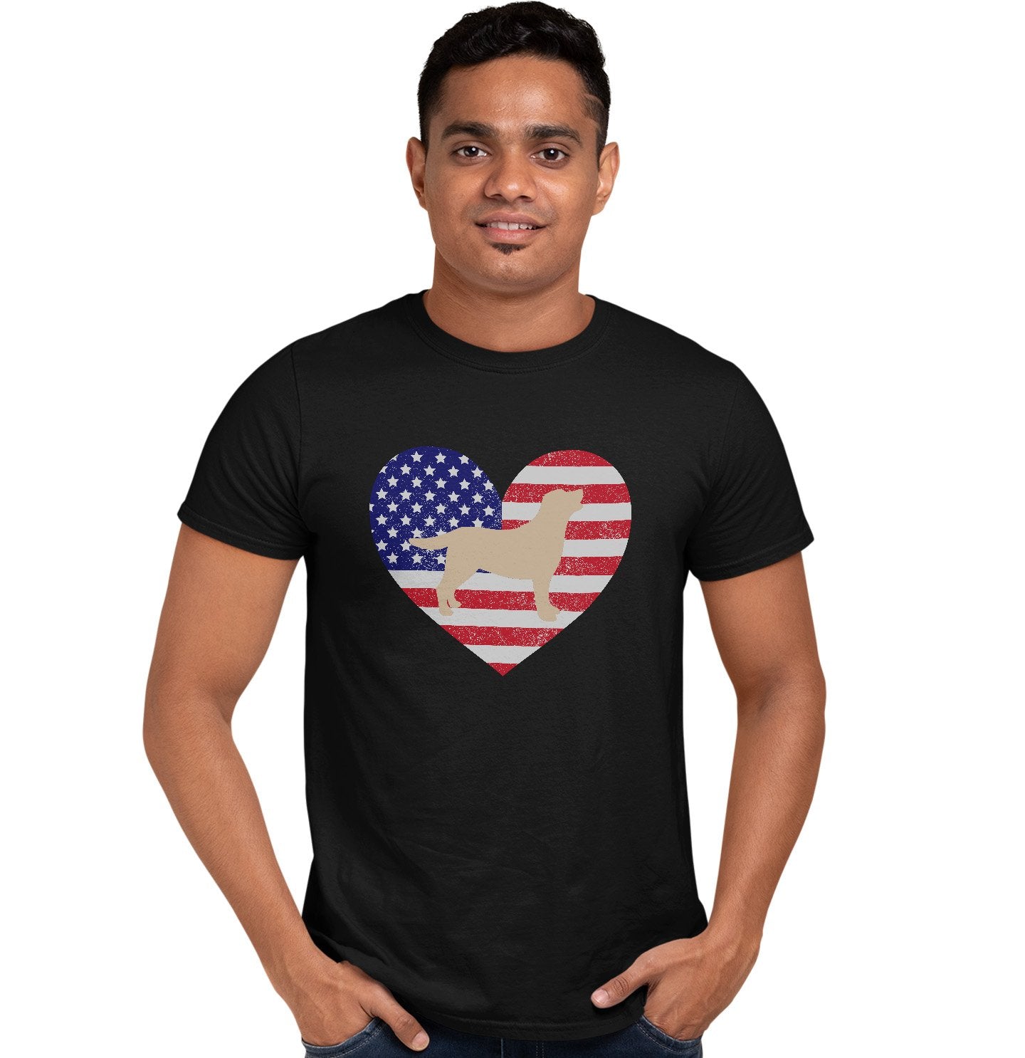 USA Flag Yellow Lab Silhouette - Adult Unisex T-Shirt