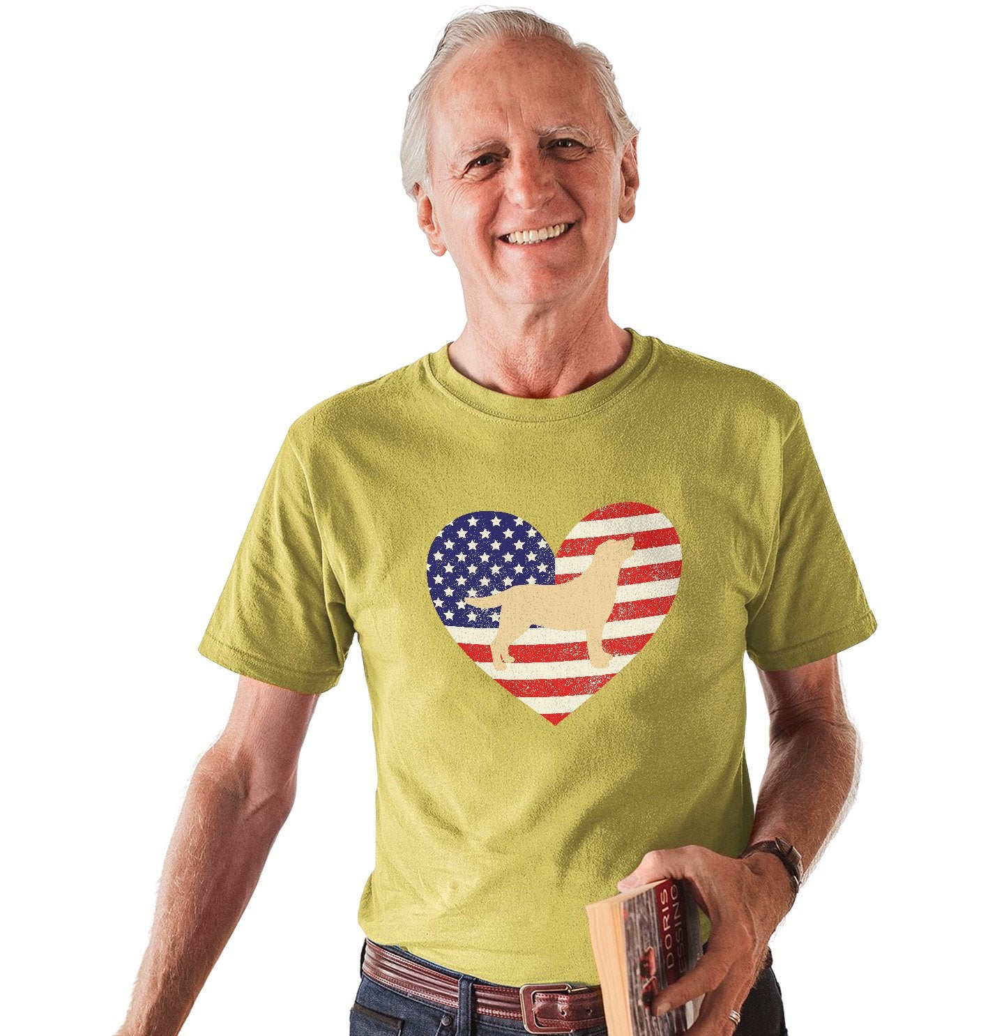 USA Flag Yellow Lab Silhouette - Adult Unisex T-Shirt