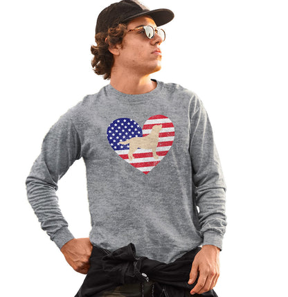 USA Flag Yellow Lab Silhouette - Adult Unisex Long Sleeve T-Shirt