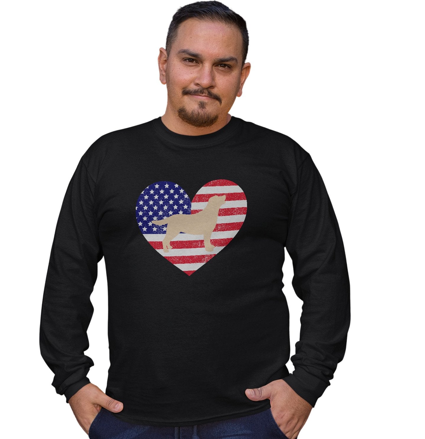 USA Flag Yellow Lab Silhouette - Adult Unisex Long Sleeve T-Shirt